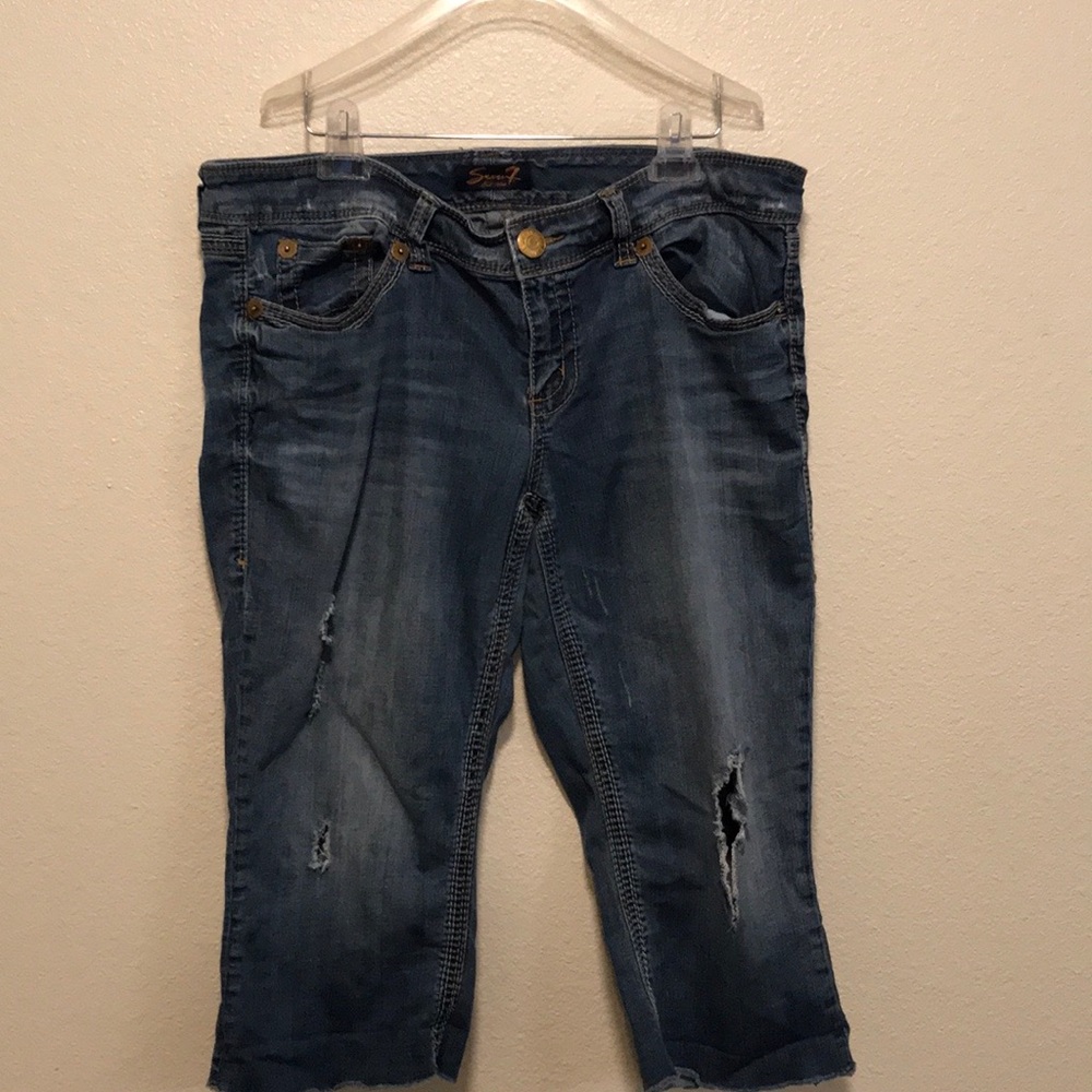 Seven 7 Crop Jeans Distressed Cutoff Jeans Size 14